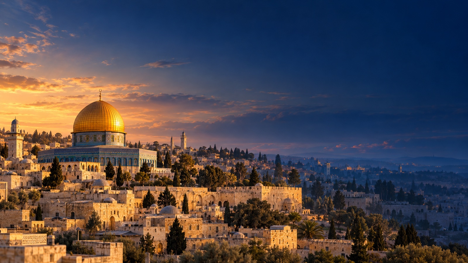 تصوّر فني لمدينة القدس وقبة الصخرة مولّد بالذكاء الاصطناعي