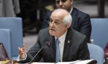المندوب الدائم لدولة فلسطين لدى الأمم المتحدة السفير رياض منصور يلقي كلمته خلال الجلسة.jpg