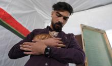 الشاب الفلسطيني عبد الله الزميلي (21 عامًا) يعتني بعدد من القطط الضالة والمصابة، موفّرًا لها الغذاء والعلاج في مأوى أنشأه على سطح منزله بمدينة غزة، في 29 مارس/آذار 2026. (تصوير: محمد عمر)