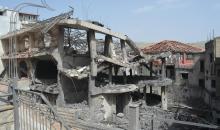 بيروت 5 أبريل 2026 (شينخوا) في الصورة الملتقطة يوم 4 أبريل 2026، مبان متضررة جراء غارات جوية إسرائيلية على بلدة شوكين في لبنان..JPG