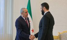 التقى نائب الرئيس الفلسطيني حسين الشيخ الرئيس السوري أحمد الشرع في القصر الشعبي بدمشق، سوريا، في 29 أبريل/نيسان 2026. (صورة من مكتب حسين الشيخ)
