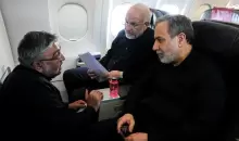 رئيس البرلمان الإيراني محمد باقر قاليباف ووزير الخارجية عباس عراقجي في طريقهما إلى مدينة زيورخ السويسرية. 20 يونيو 2026 - REUTERS.webp