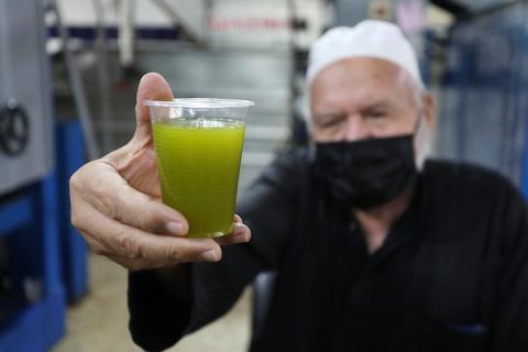 عمال فلسطينيون يحضرون الزيتون لعصره و تحويله إلى زيت بمعصرة في خانيونس جنوب قطاع غزة