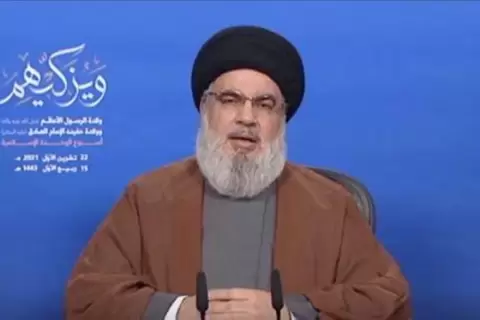 حسن نصر الله الأمين العام لحزب الله يتحدث بمناسبة المولد النبوي في بيروت يوم الجمعة