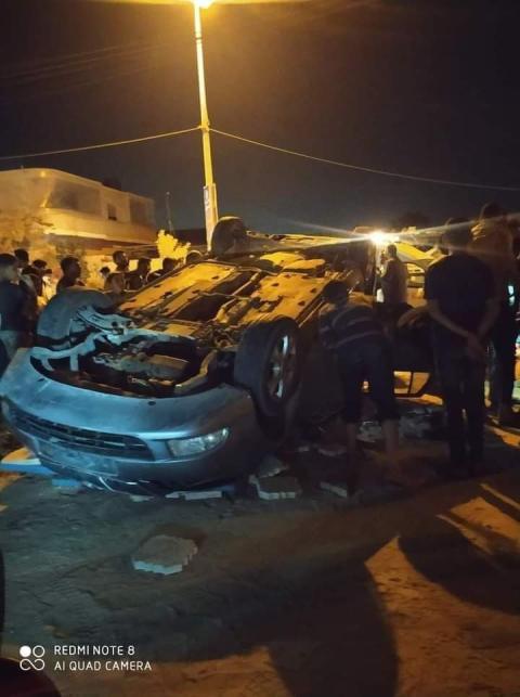 انقلاب سيارة مقابل محطة عصفور جنوبي قطاع غزة