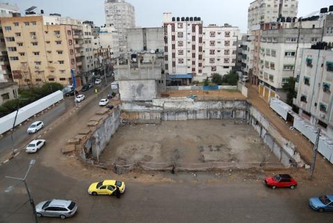 صورة عامة لبرج الحوهرة سابقا بعد الانتهاء من ازالة ركامه، مدينة غزة