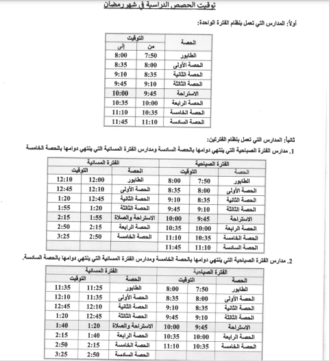 جدول الدوام المدرسي بقطاع غزة خلال شهر رمضان.png
