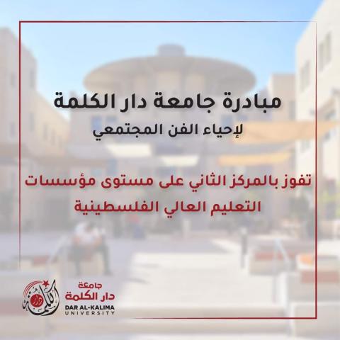 فوز دار الكلمة بجائزة المركز الثاني في مسابقة أفضل عمل تطوعي على مستوى مؤسسات التعليم العالي الفلسطينية