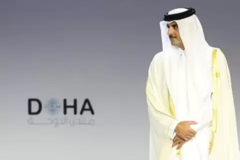 أمير قطر الشيخ تميم بن حمد آل ثاني خلال منتدى الدوحة في الدوحة يوم 26 مارس آذار 2022. تصوير: إبراهيم العمري - رويترز.