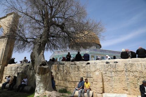 مواطنون يؤدون صلاة الجمعة في رحاب المسجد الاقصى