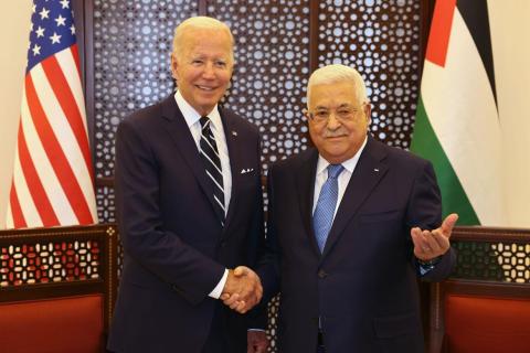الرئيس محمود عباس، يجتمع مع الرئيس الأميركي جو بايدن، في قصر الرئاسة بمدينة بيت لحم