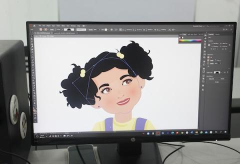 الفنانة الفلسطينية سمر نصار من غزة تكبت قصص الأطفال الواقعية من خلال رسم المشاهد الكرتونية لشخصيات ذات لباس تراثي ، صاحبة أول قصة فلسطينية كرتونية تُروج على موقع "أمازون" العالمي بعنوان "بعيدًا عن الوطن"