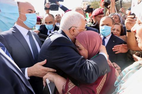 استقبال الرئيس الفلسطيني محمود عباس (أبومازن) لدى عودته إلى مدينة رام الله بعد زيارته الدبلوماسية إلى نيويورك