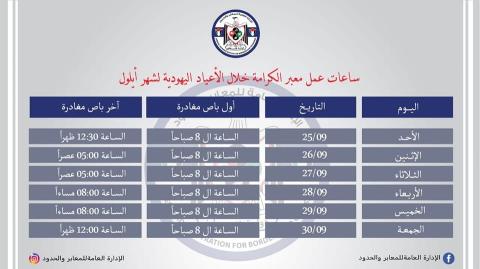 ساعات عمل معبر الكرامة خلال الأسبوع المقبل