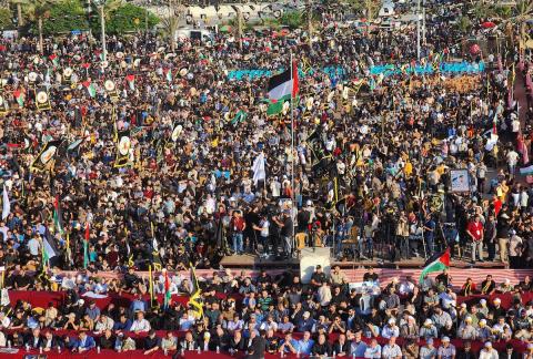 أنصار حركة الجهاد الإسلامي يشاركون في احتفال بمناسبة الذكرى الـ 35 لانطلاق الحركة في مدينة غزة بعنوان :"قتالنا ماض حتى القدس"