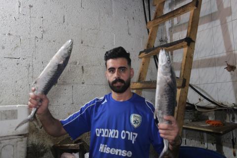 الشبان والأطفال يعلمون في تنظيف السمك في سوق مخيم الشاطئ للاجئين الفلسطينيين غرب مدينة غزة