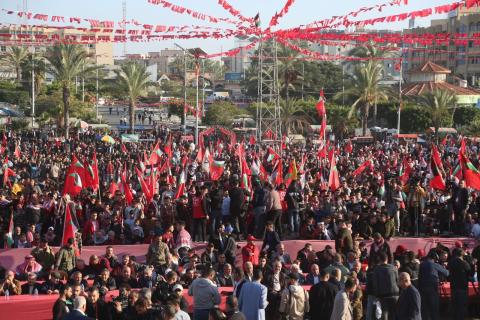 المهرجان المركزي لإنطلاقة الجبهة الشعبيّة لتحرير فلسطين الـ55 في ساحة الكتيبة غرب مدينة غزة تحت شعار "انطلاقتنا مقاومة".
