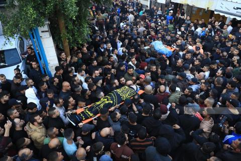 تشييع جثامين الشهداء الأربعة الذين استشهدوا برصاص قوات الاحتلال وسط مدينة جنين