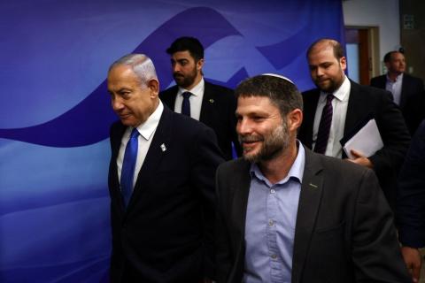 سموتريتش ونتنياهو في مكتب رئيس الحكومة، يوم الجمعة الماضي (Getty Images)