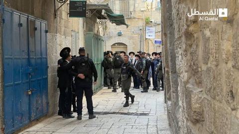 انتشار المستوطنين في طريق باب الحديد بالبلدة القديمة بالقدس المحتلة في محاولة لاستفزاز الأهالي