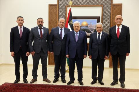 القضاة .. علي مهنا وغسان فرمند وعبد الرؤوف السناوي وبشار دراغمة يؤدون اليمين القانونية أمام الرئيس قضاة في المحكمة الدستورية العليا (تصوير- ثائر غنايم).jfif