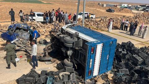 موقع الحادث بين مركبتين في محافظة المفرق. (المملكة).jpeg