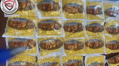 صورة وزعها جهاز الأمن الوطني العراقي لحبات كبتاغون تمت مصادرتها في محافظة نينوى في 13 حزيران/يونيو 2023   - / جهاز الأمن الوطني العراقي/أ ف ب/ارشيف