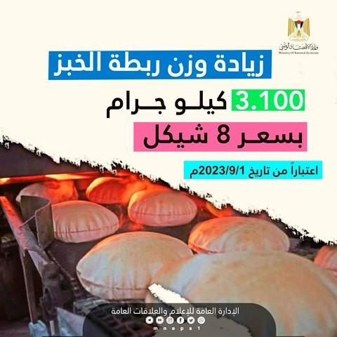 اقتصاد غزة: زيادة وزن ربطة الخبز لـ 3.100 كيلو جرام بسعر 8 شيكل