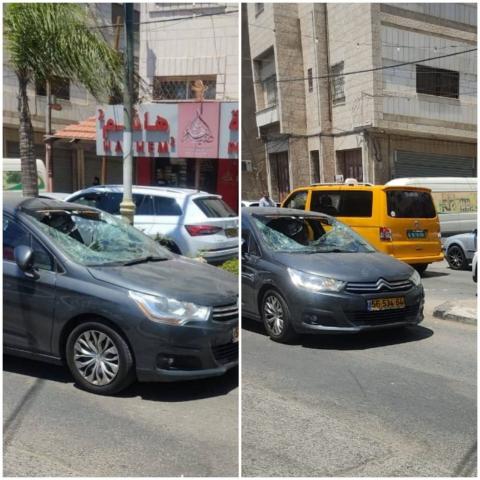 شبان يحطمون مركبة مستوطنين بعد دخولهما بالخطأ لمدينة قلقيلية.