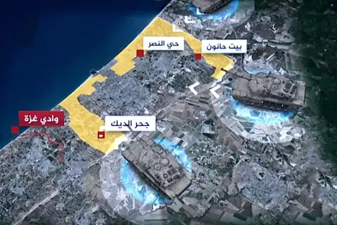 مسارات التوغل البري لجيش الاحتلال الإسرائيلي في الجزء الشمالي من قطاع غزة (الجزيرة).webp