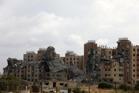 منظر للمدينة المدمرة في مدينة إسكان الأسرى بعد الغارات الإسرائيلية على مدينة غزة يوم 18 مارس 2024. تصوير: نعمان عمر