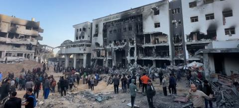 UN News مشهد للدمار الكبير الذي طال مستشفى الشفاء في غزة..jpg