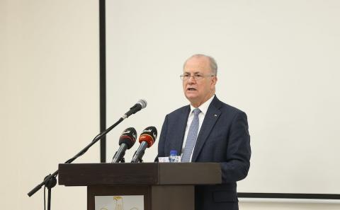 حضر رئيس الوزراء الفلسطيني محمد مصطفى ورشة عمل إطلاق استراتيجيات إدارة الصحة والجودة وسلامة المرضى