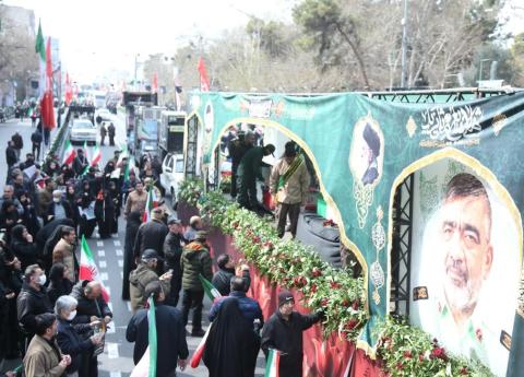 طهران 11 مارس 2026  شينخوا في الصورة الملتقطة يوم 11 مارس 2026، جنازة لكبار القادة العسكريين الإيرانيين، الذين قتلوا خلال الضربات التي شنتها الولايات المتحدة وإسرائيل ضد إيران، في العاصمة الإيرانية طهران..JPG