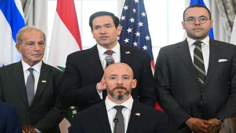 وزير الخارجية الأميركي ماركو روبيو يتحدث خلال توقيع اتفاق بين لبنان وإسرائيل. (أ ف ب).jpeg