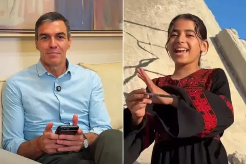 صورتان تظهر في الأولى الطفلة ليان من غزة، بينما تظهر الأخرى رئيس الوزراء الإسباني بيدرو سانشيز (المصدر.. إنستغرام)..webp