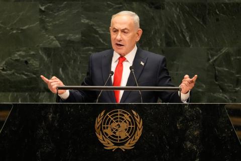 رئيس الوزراء الإسرائيلي بنيامين نتنياهو يلقي كلمة خلال الدورة الـ81 للجمعية العامة للأمم المتحدة في مقر المنظمة في نيويورك 24 سبتمبر 2026 (أ.ب).jpeg