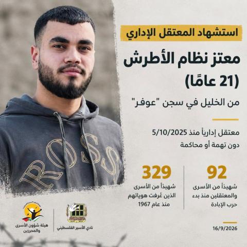 استشهاد المعتقل الإداري معتز نظام الأطرش (21 عامًا).jpg