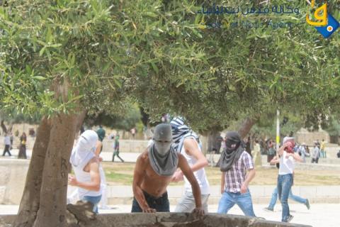 اعتقالات واصاباتخلال مواجهات بباحات المسجد الاقصى/عدسة:ديالا جوييحان