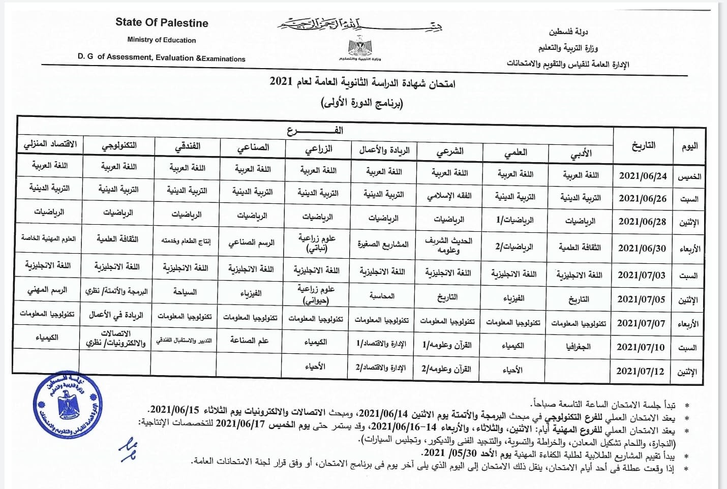 جدول امتحانات الثانوية العامة الجديد