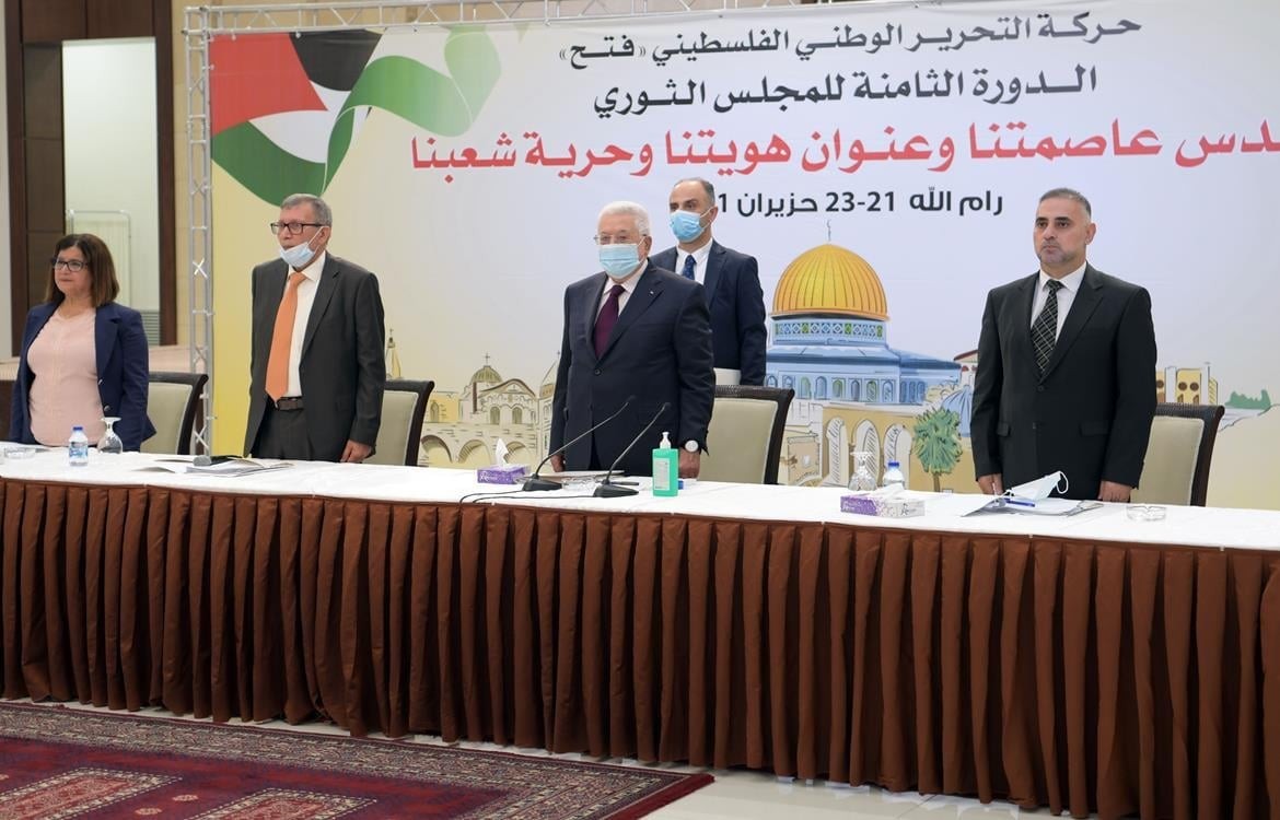 الرئيس محمود عباس، خلال ترؤسه اجتماع المجلس الثوري لحركة فتح