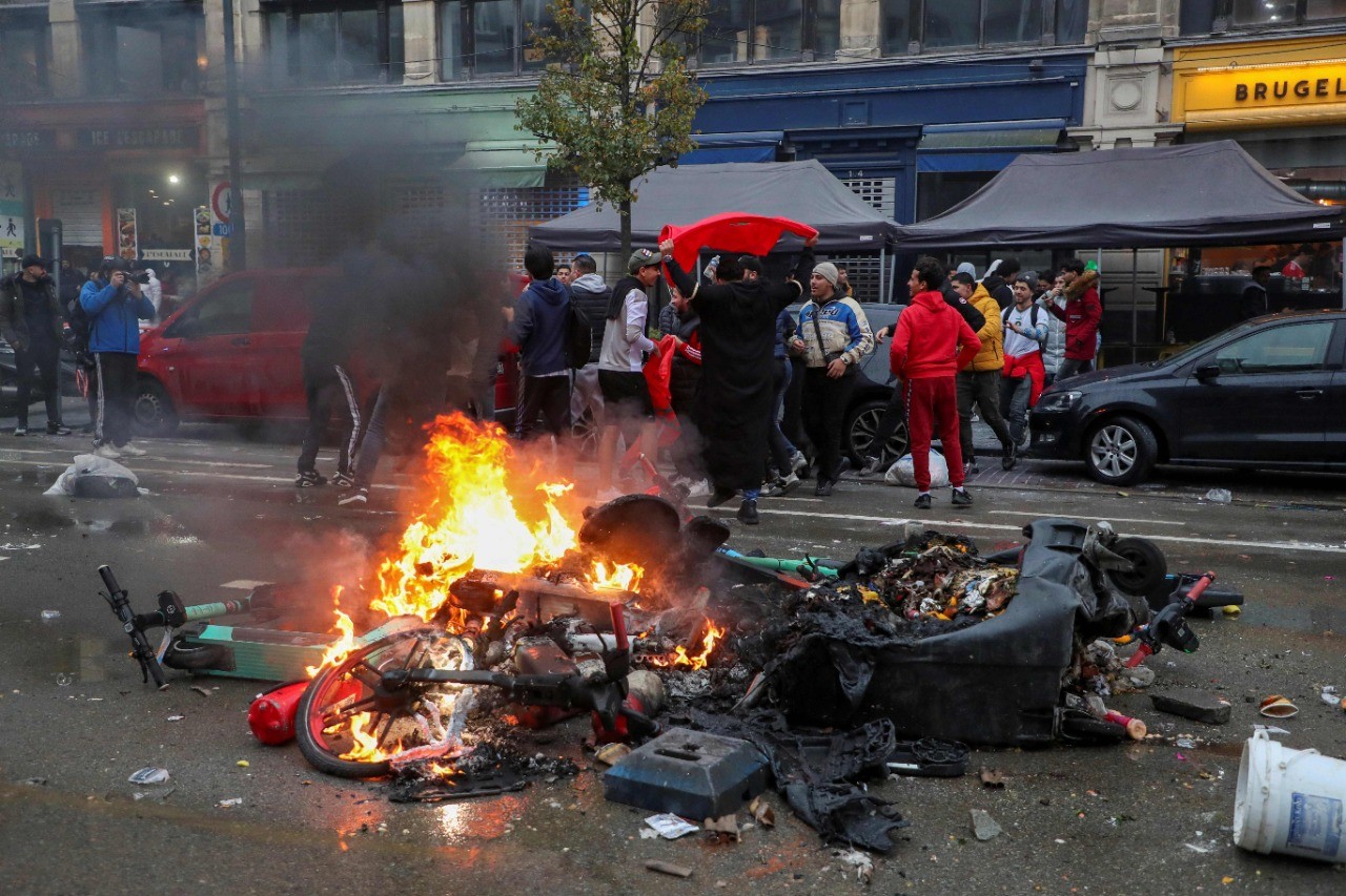 أعمال عنف في بروكسل اثر فوز منتخب المغرب على نظيره البلجيكي، بحسب ما أفادت الشرطة (أ ف ب) 5.jpg