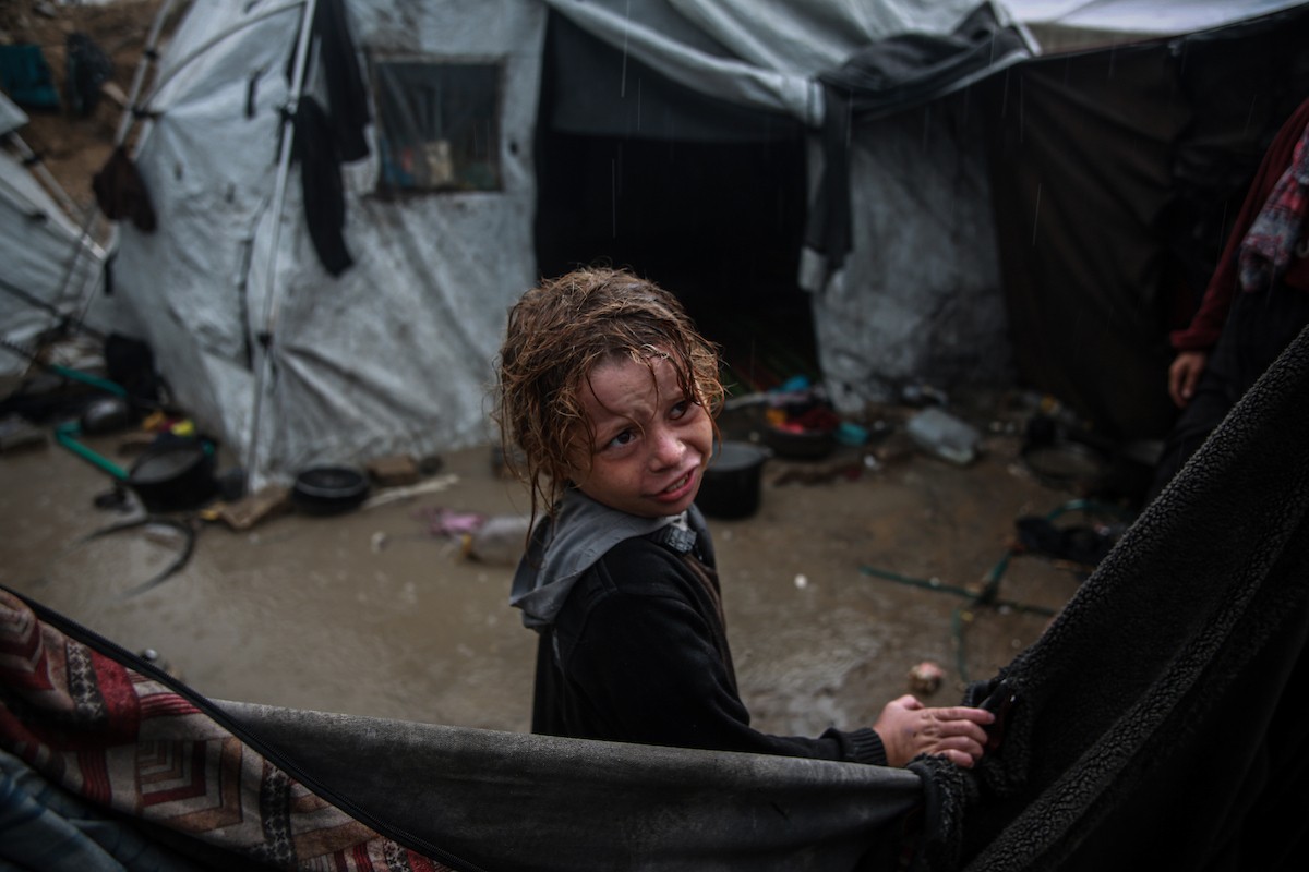 منظر لخيام النازحين في ميناء غزة بعد أن غمرتها مياه الأمطار، مخلفةً بركًا من الماء والطين في أنحاء مدينة غزة، 14 نوفمبر/تشرين الثاني 2025