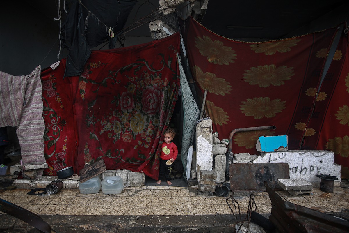 منظر لخيام النازحين في ميناء غزة بعد أن غمرتها مياه الأمطار، مخلفةً بركًا من الماء والطين في أنحاء مدينة غزة، 14 نوفمبر/تشرين الثاني 2025