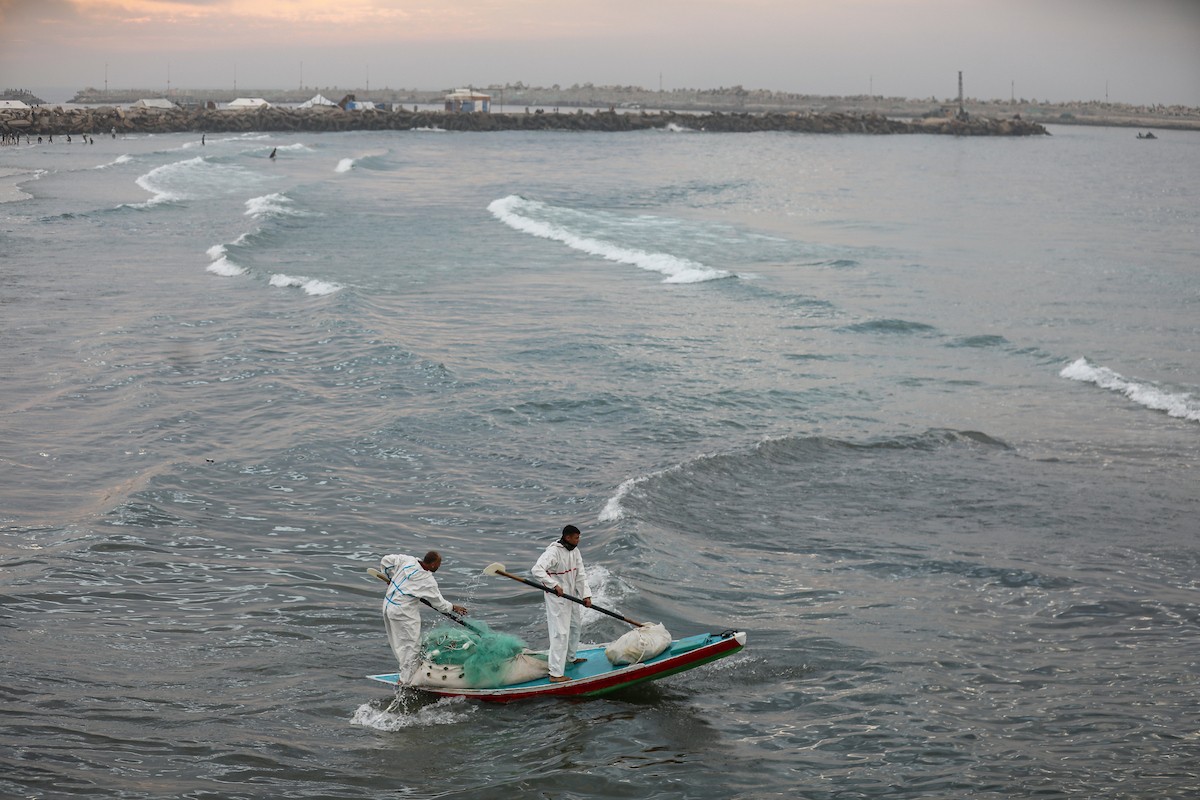 يقضي فلسطينيون نازحون وقتًا على الشاطئ مقابل خيامهم الممتدة على طول ميناء غزة، في غزة، 5 ديسمبر/كانون الأول 2025. تصوير: عمر أشتوي