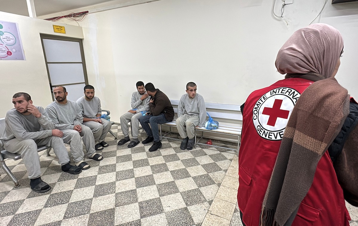 نقل أسرى فلسطينيين أفرج عنهم الجيش الإسرائيلي بواسطة سيارات تابعة للصليب الأحمر إلى مستشفى شهداء الأقصى لإجراء فحوصات طبية في دير البلح، وسط قطاع غزة، بتاريخ 28 ديسمبر/كانون الأول 2025. تصوير: أحمد إبراهيم