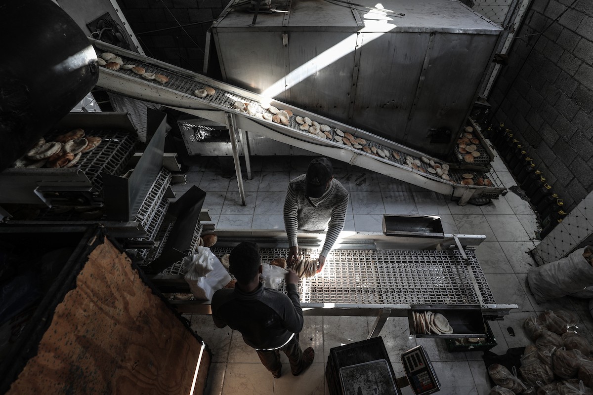 عمال فلسطينيون يعيدون تشغيل أحد أقدم المخابز في مخيم النصيرات للاجئين بعد إغلاقه لمدة عامين بسبب الحرب (19).jpg