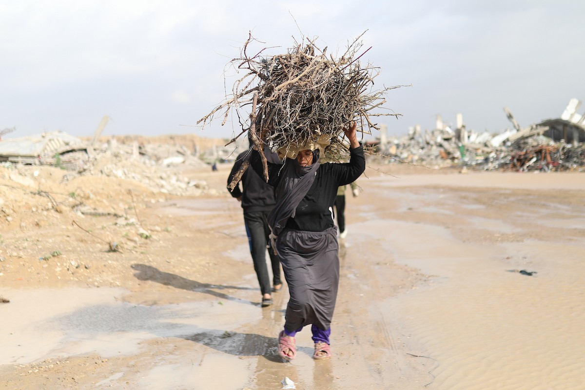 فتح الجيش الإسرائيلي مجرى وادي غزة، مما أدى إلى ارتفاع منسوب المياه إلى مستوى الجسر. وقد فاقم هذا الوضع معاناة العائلات النازحة التي كانت تقيم في خيام بالمنطقة بعد أن فاض الوادي وجرف خيامها، 29 ديسمبر/كانون الأول 2025. صورة: رمزي أبو عامر