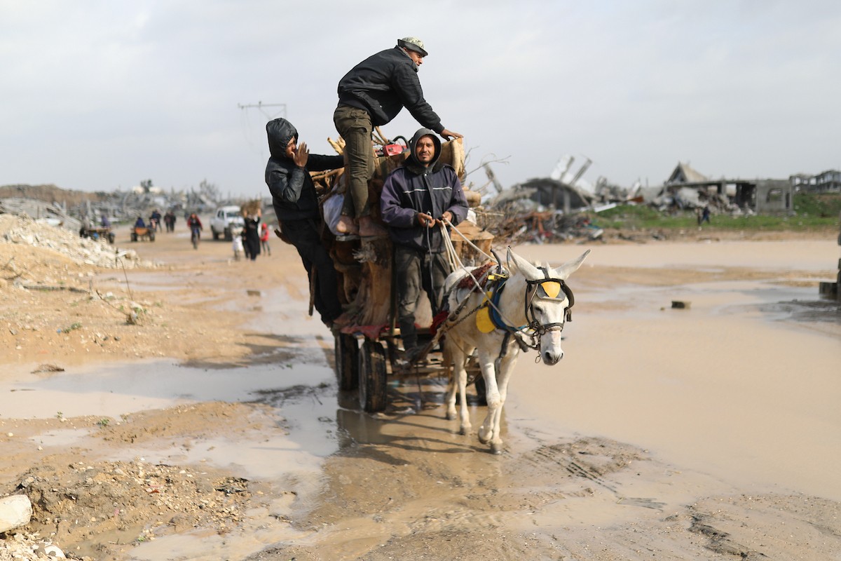 فتح الجيش الإسرائيلي مجرى وادي غزة، مما أدى إلى ارتفاع منسوب المياه إلى مستوى الجسر. وقد فاقم هذا الوضع معاناة العائلات النازحة التي كانت تقيم في خيام بالمنطقة بعد أن فاض الوادي وجرف خيامها، 29 ديسمبر/كانون الأول 2025. صورة: رمزي أبو عامر
