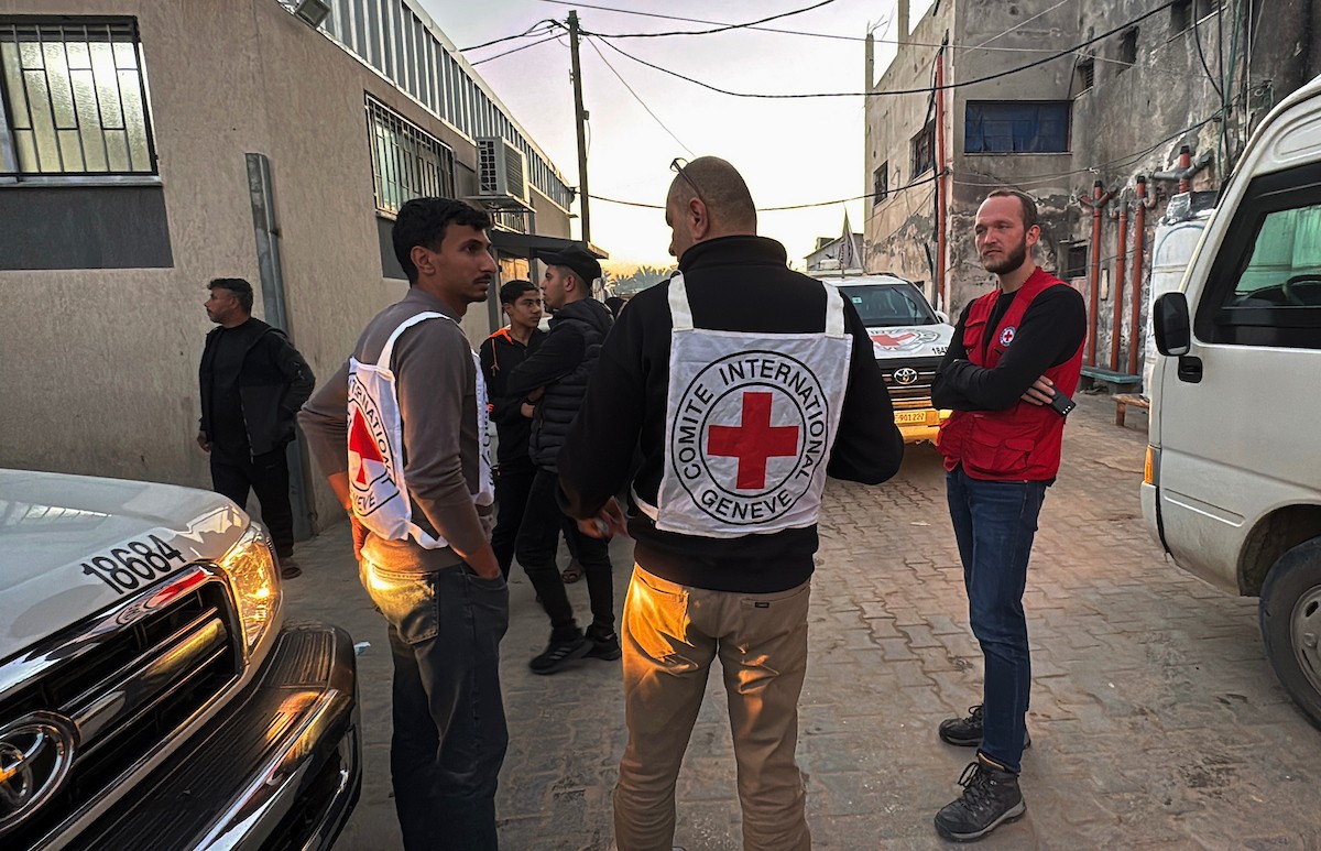 نقل أسرى فلسطينيين أفرج عنهم الجيش الإسرائيلي بواسطة سيارات تابعة للصليب الأحمر إلى مستشفى شهداء الأقصى لإجراء فحوصات طبية في دير البلح، وسط قطاع غزة، في 21 ديسمبر/كانون الأول 2025. (صورة: أحمد إبراهيم/ apa)